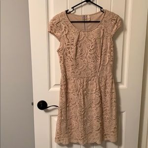 Cream lace dress.